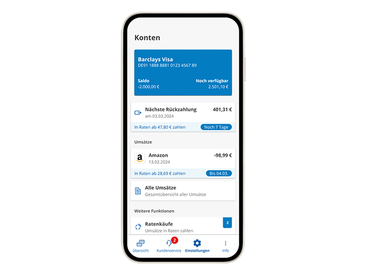 Appscreen - Konto Barclays Visa und Amazon